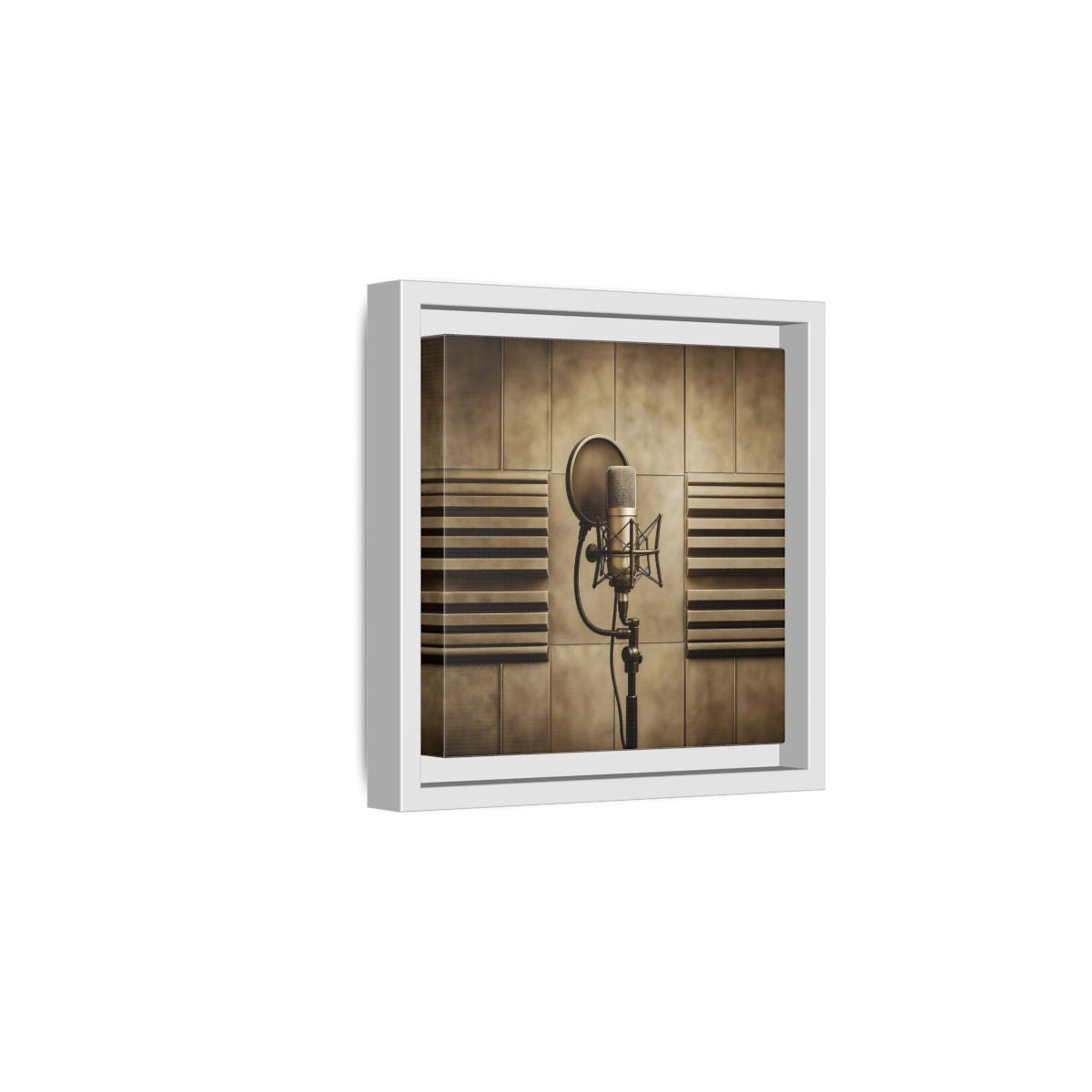 Side Mockup 1. Classic Recording Microphone shown as framed canvas print