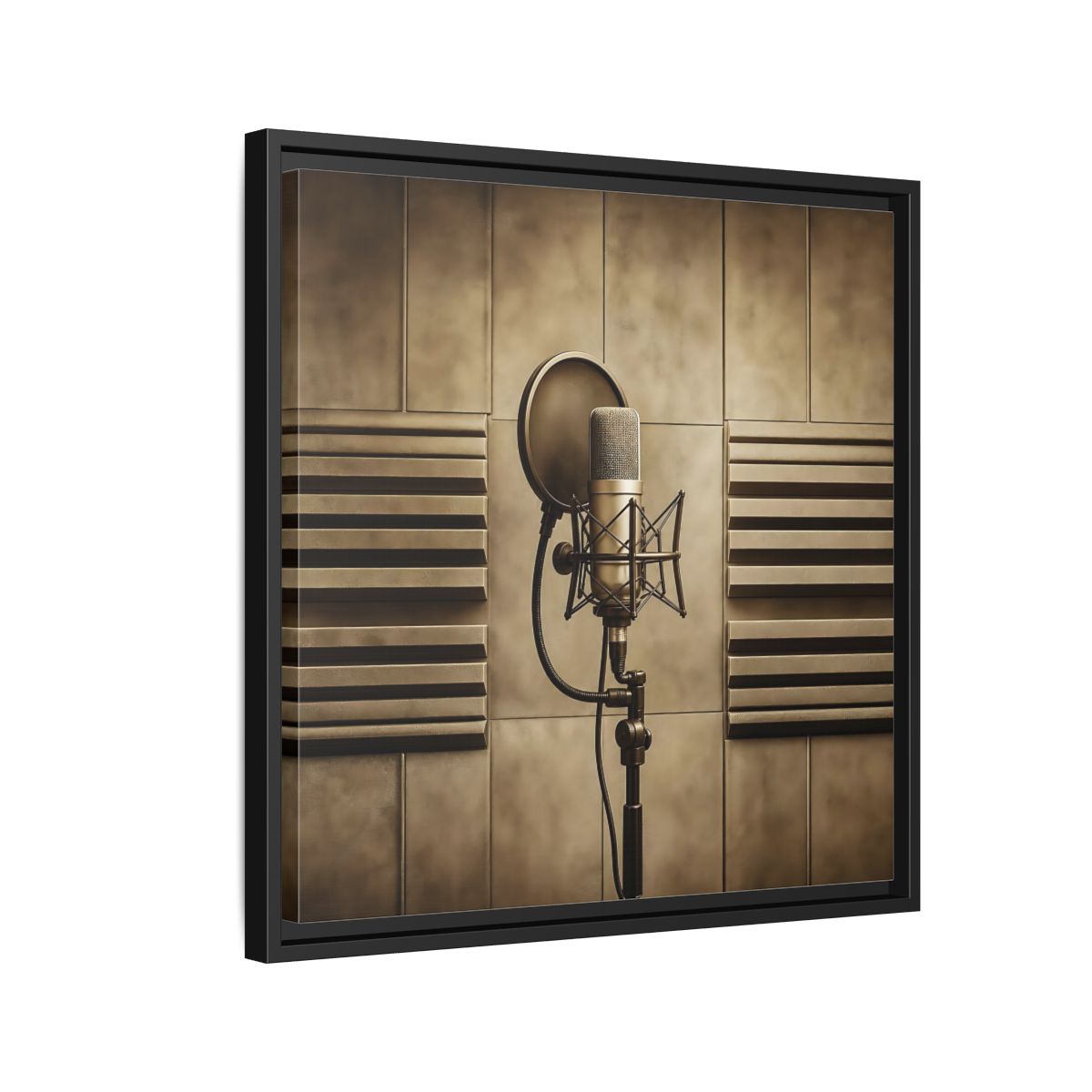 Side Mockup 12. Classic Recording Microphone shown as framed canvas print