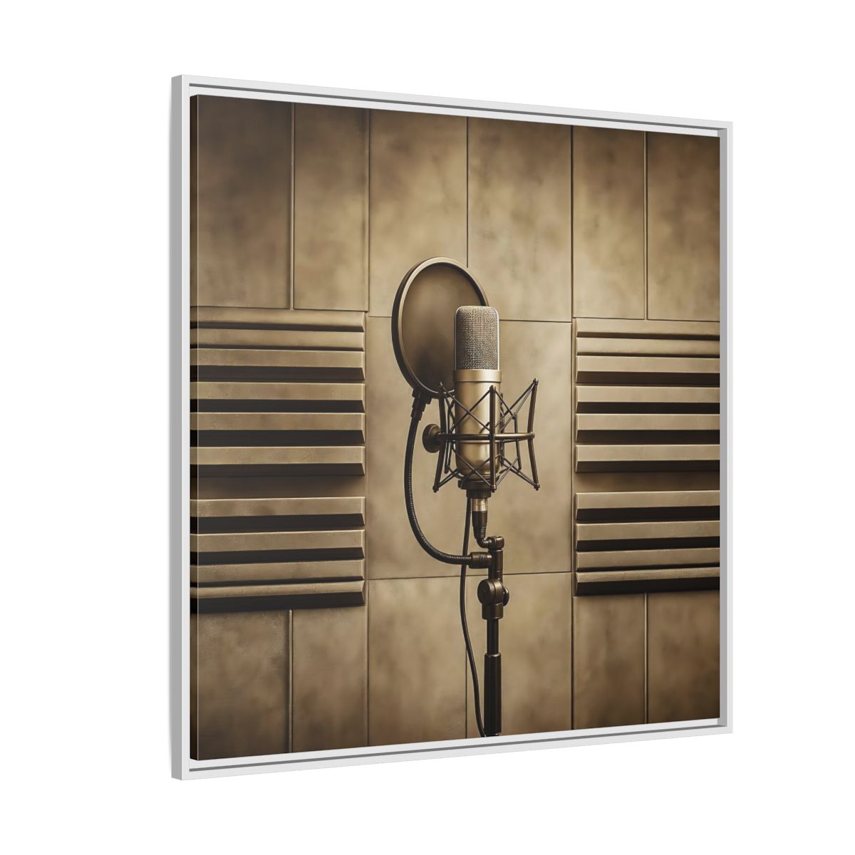 Side Mockup 4. Classic Recording Microphone shown as framed canvas print