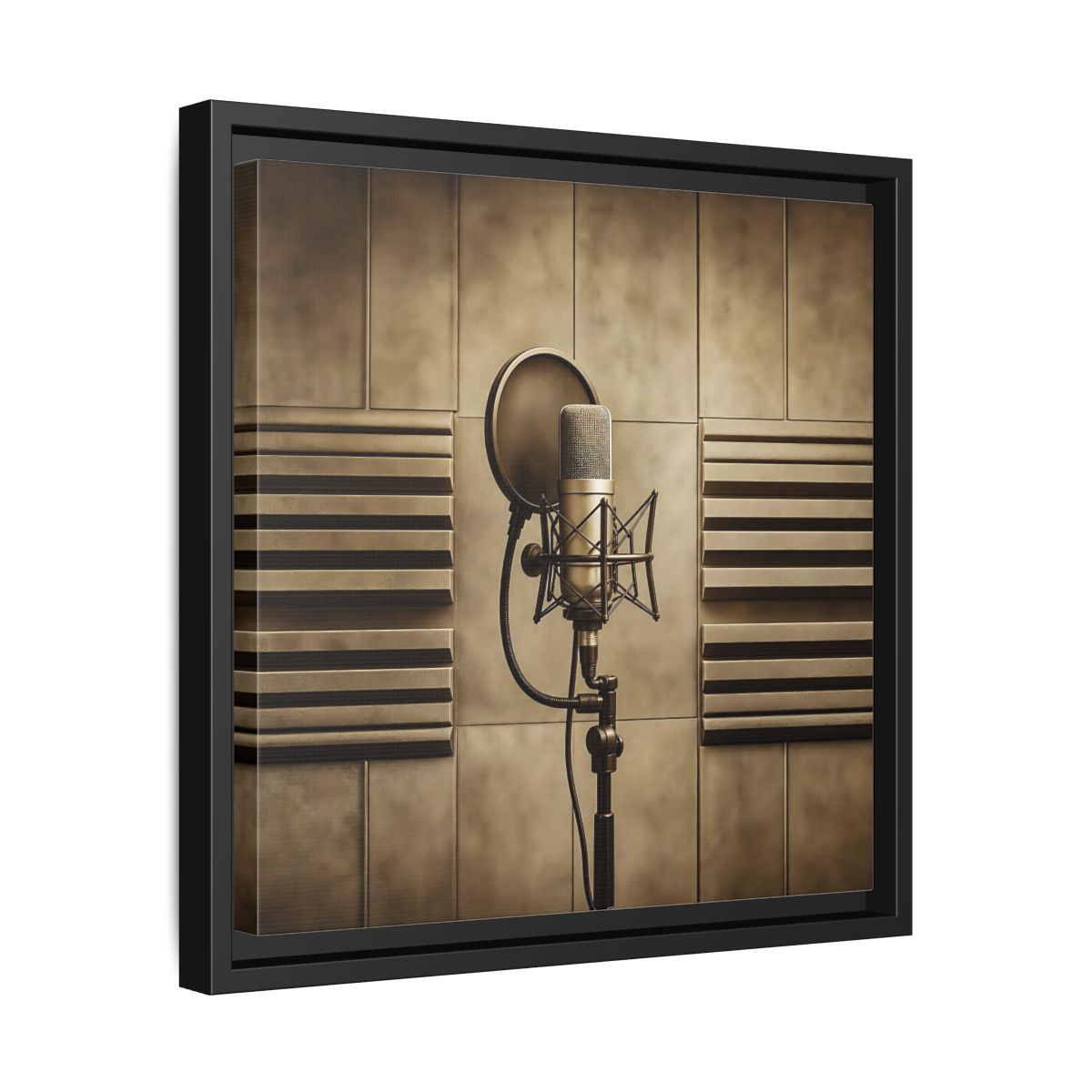 Side Mockup 32. Classic Recording Microphone shown as framed canvas print