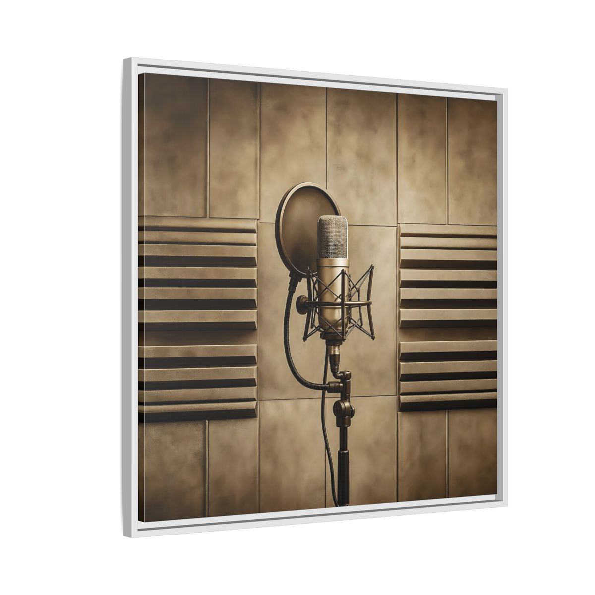 Side Mockup 7. Classic Recording Microphone shown as framed canvas print