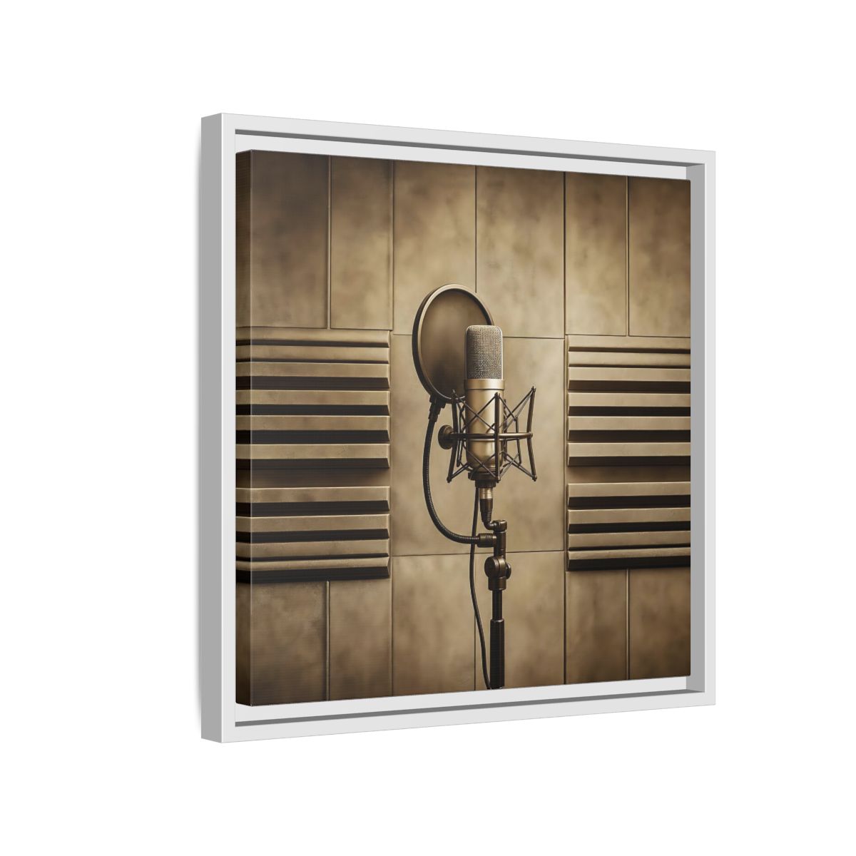 Side Mockup 13. Classic Recording Microphone shown as framed canvas print