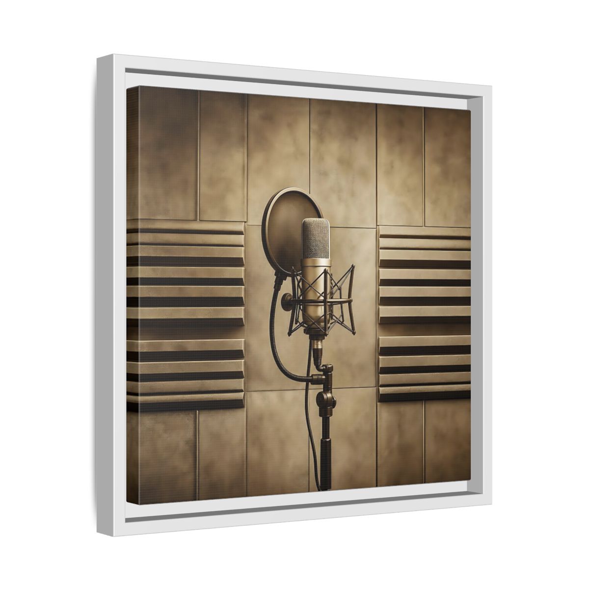 Side Mockup 28. Classic Recording Microphone shown as framed canvas print