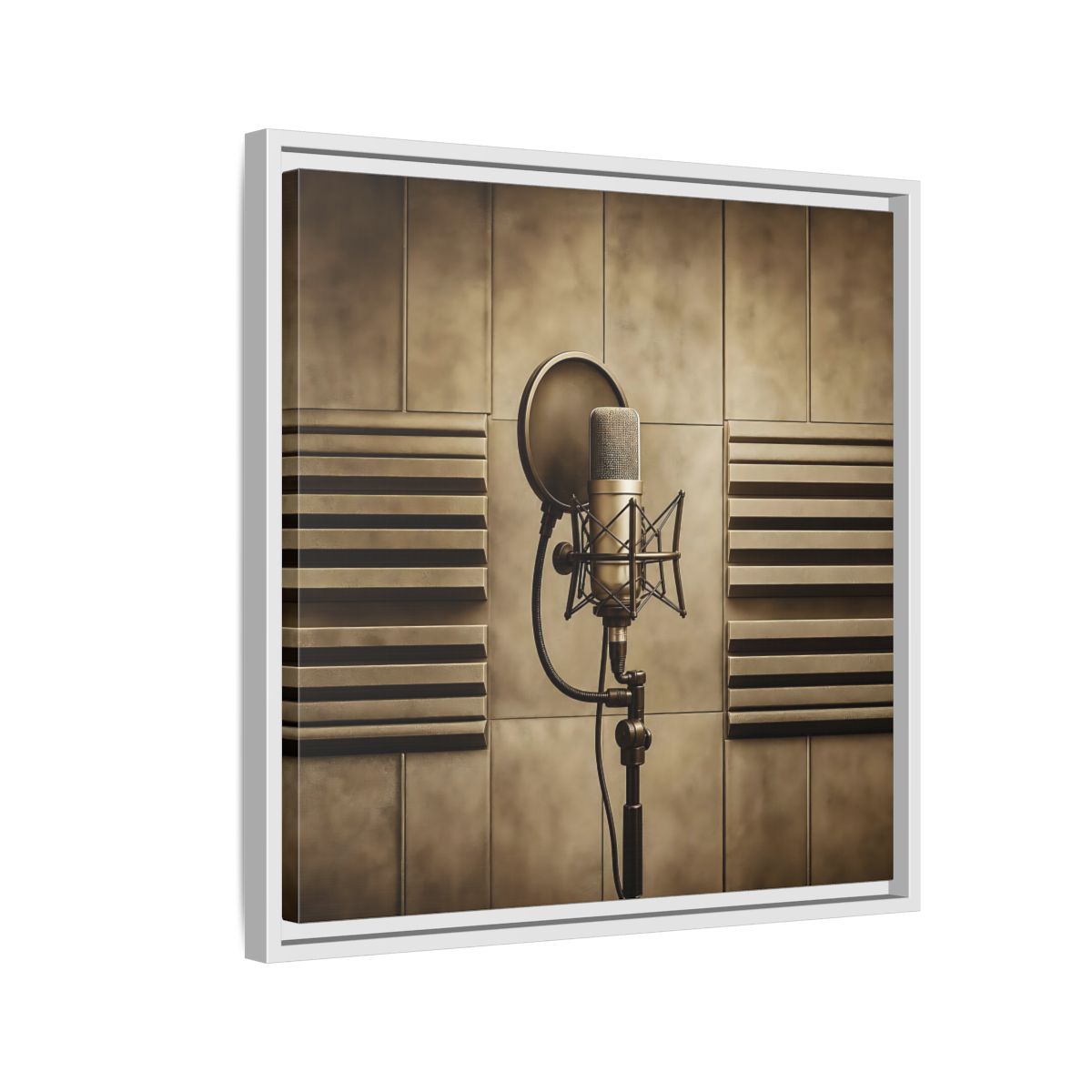 Side Mockup 10. Classic Recording Microphone shown as framed canvas print