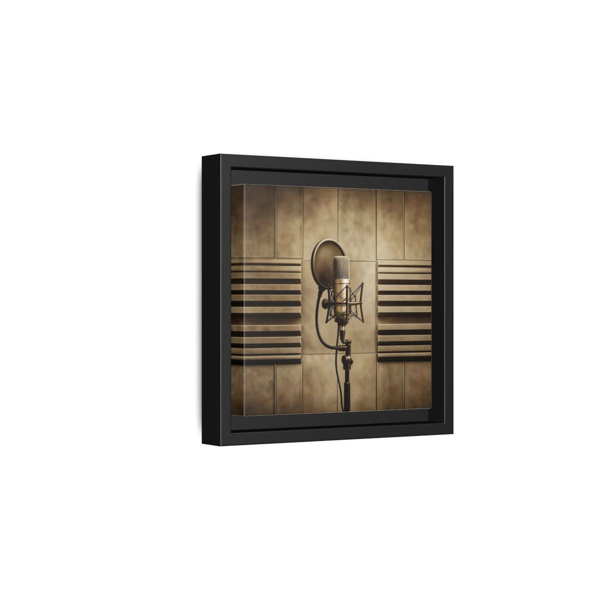 Side Mockup 3. Classic Recording Microphone shown as framed canvas print