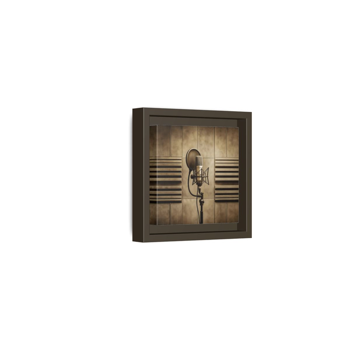 Side Mockup 23. Classic Recording Microphone shown as framed canvas print
