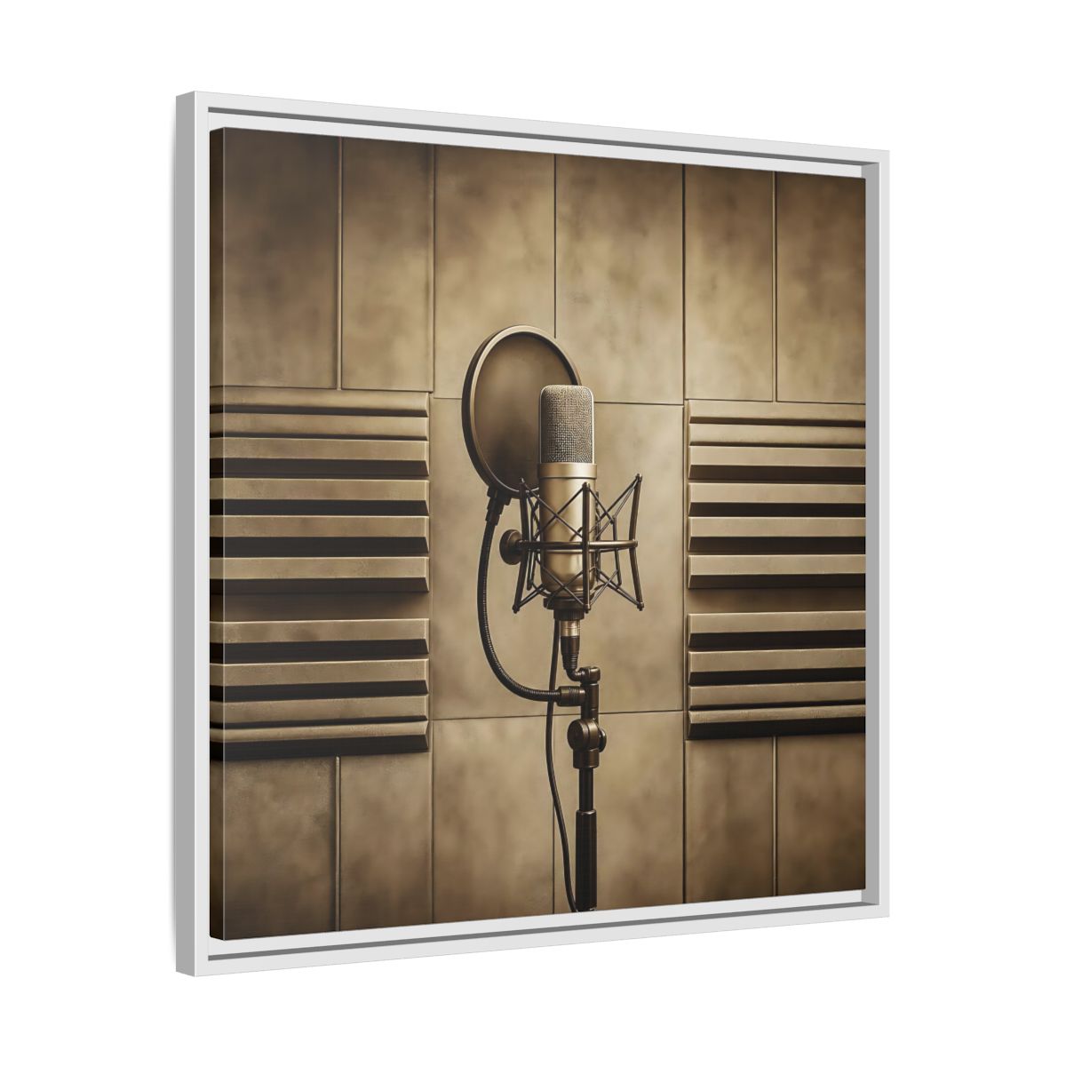 Side Mockup 26. Classic Recording Microphone shown as framed canvas print