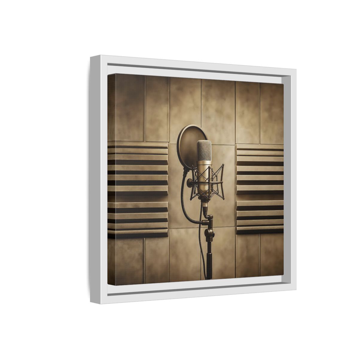 Side Mockup 16. Classic Recording Microphone shown as framed canvas print