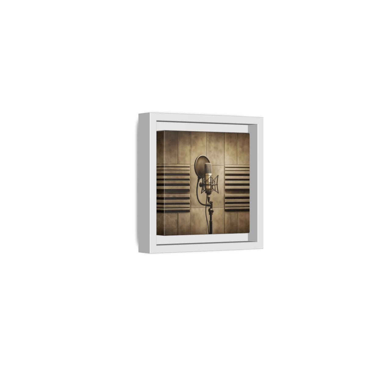 Side Mockup 22. Classic Recording Microphone shown as framed canvas print