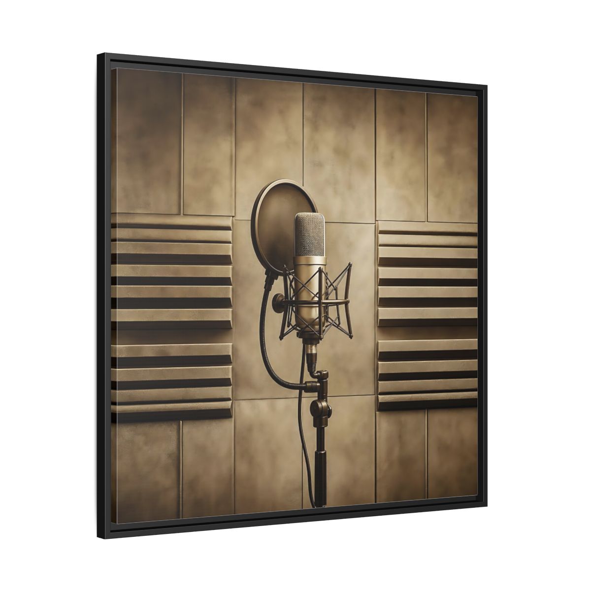 Side Mockup 30. Classic Recording Microphone shown as framed canvas print