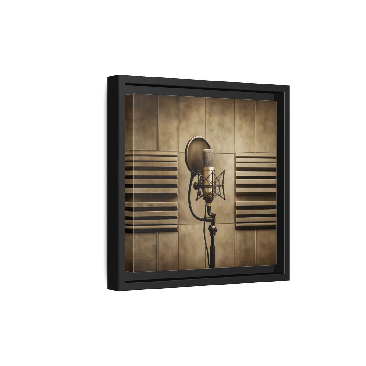 Side Mockup 21. Classic Recording Microphone shown as framed canvas print
