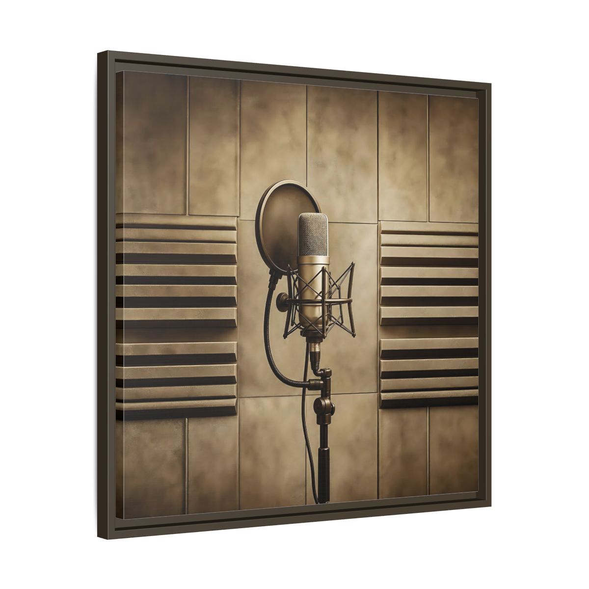Side Mockup 27. Classic Recording Microphone shown as framed canvas print