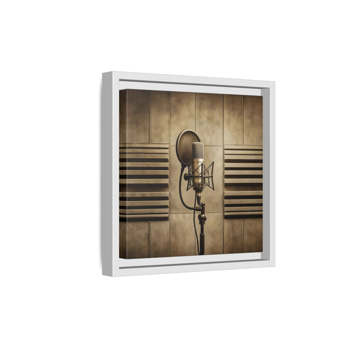 Side Mockup 19. Classic Recording Microphone shown as framed canvas print