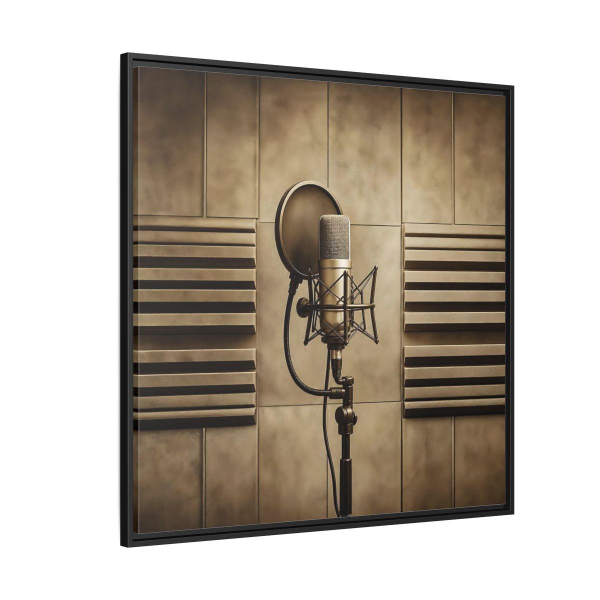Side Mockup 6. Classic Recording Microphone shown as framed canvas print