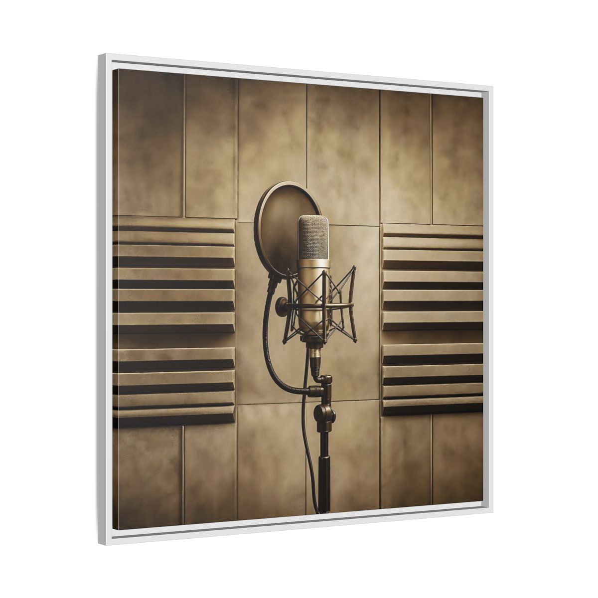Side Mockup 25. Classic Recording Microphone shown as framed canvas print
