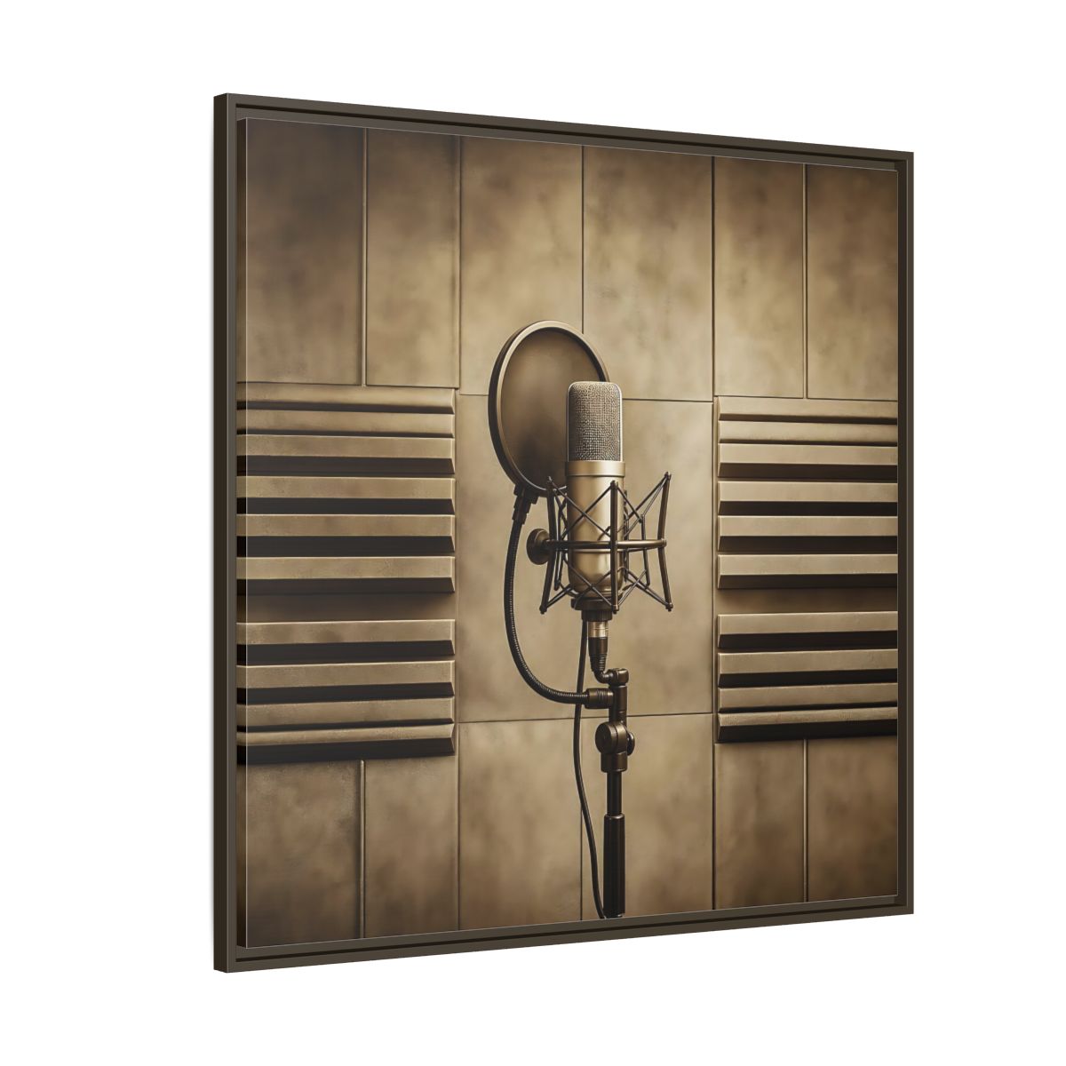 Side Mockup 5. Classic Recording Microphone shown as framed canvas print
