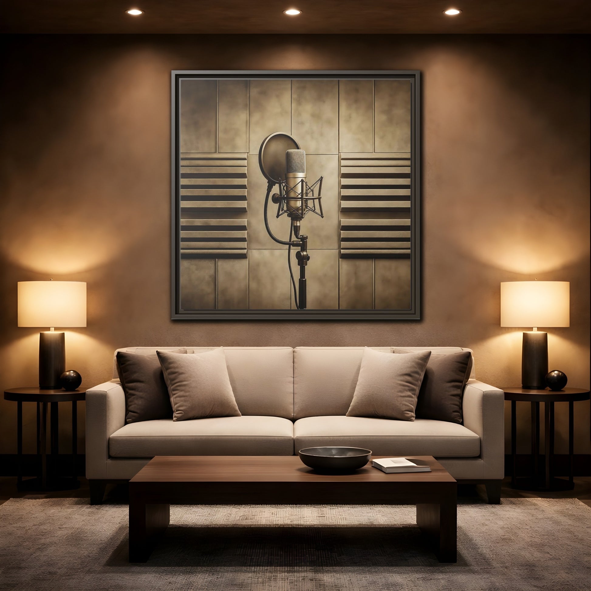 Mockup 2. Classic Recording Microphone shown as framed canvas print