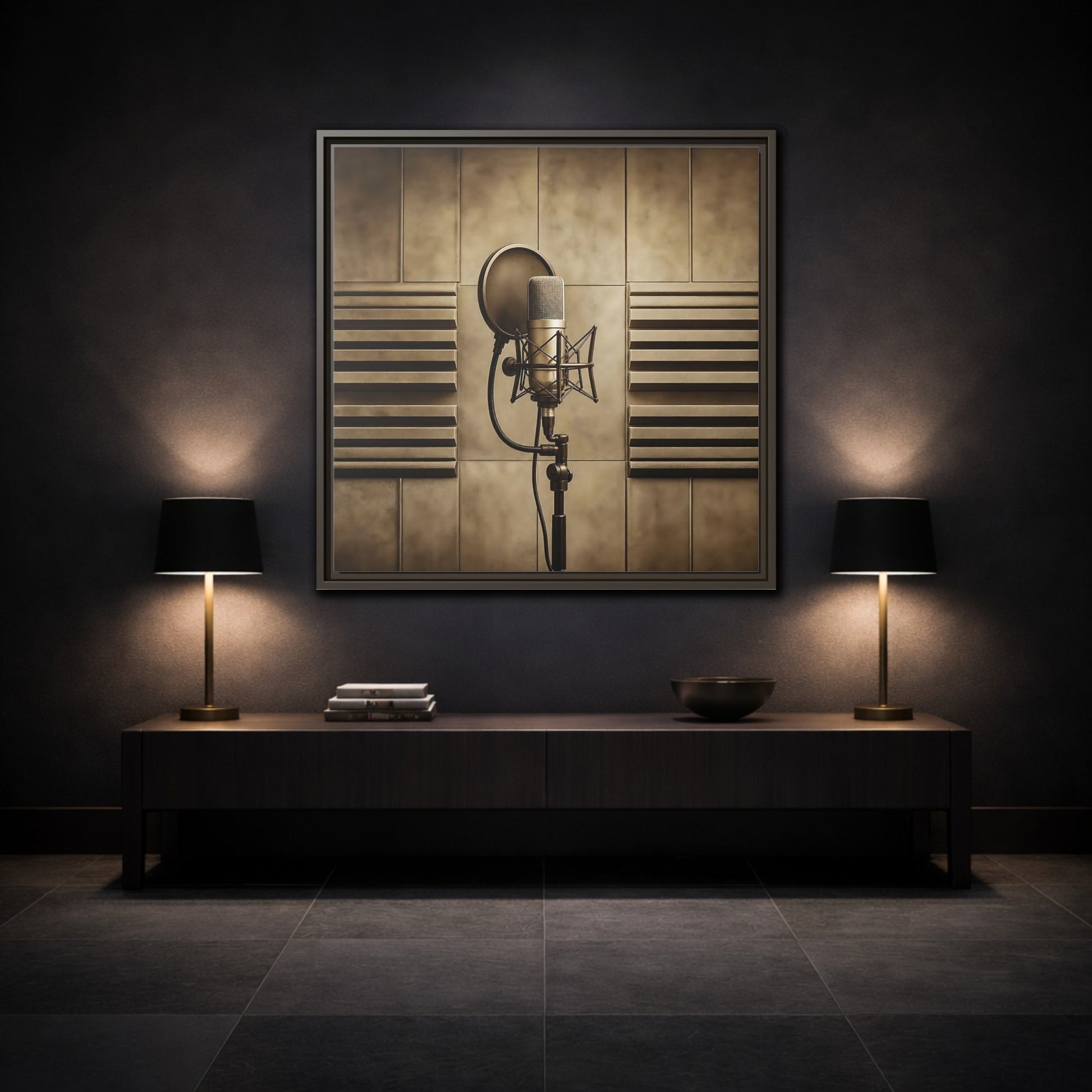 Mockup 3. Classic Recording Microphone shown as framed canvas print