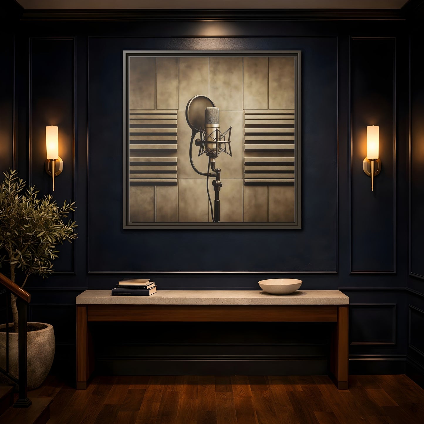 Mockup 4. Classic Recording Microphone shown as framed canvas print
