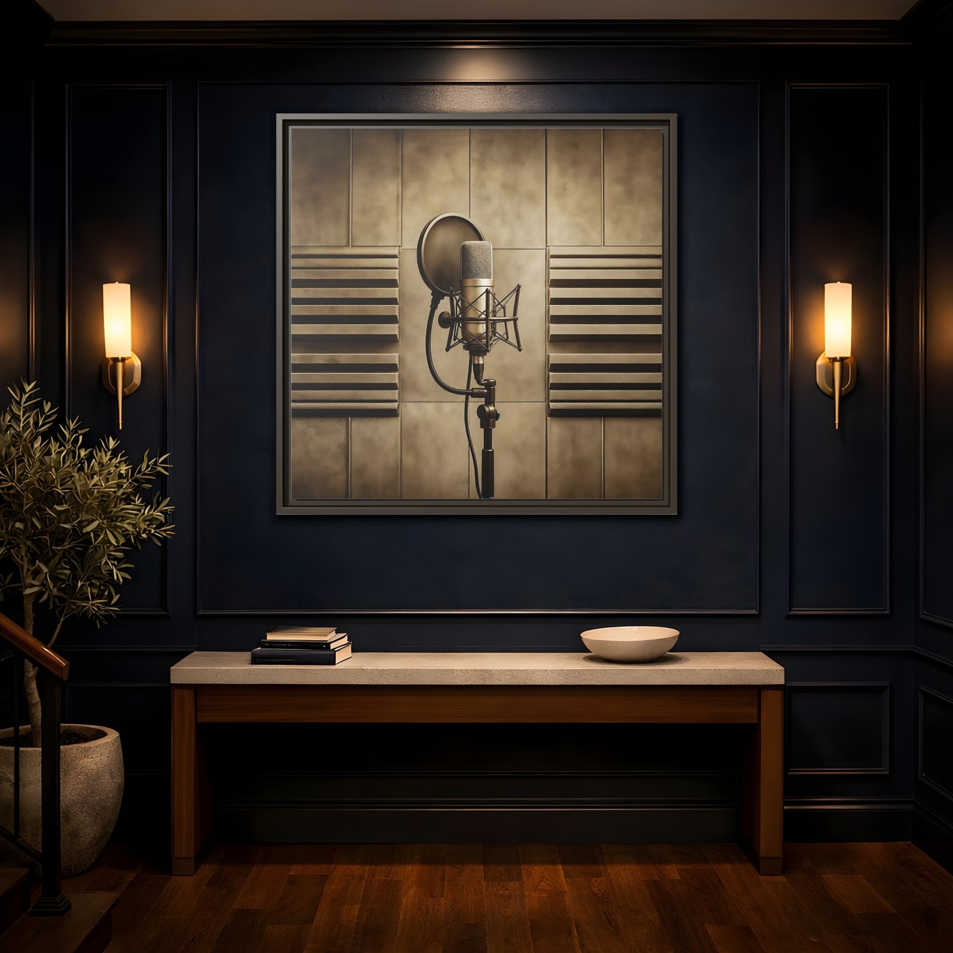 Mockup 4. Classic Recording Microphone shown as framed canvas print
