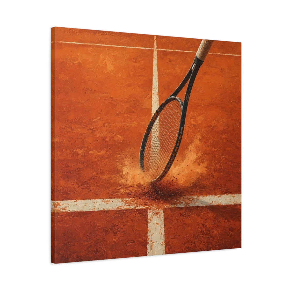 Side Mockup 3. Clay Court Tennis Racket shown as canvas print