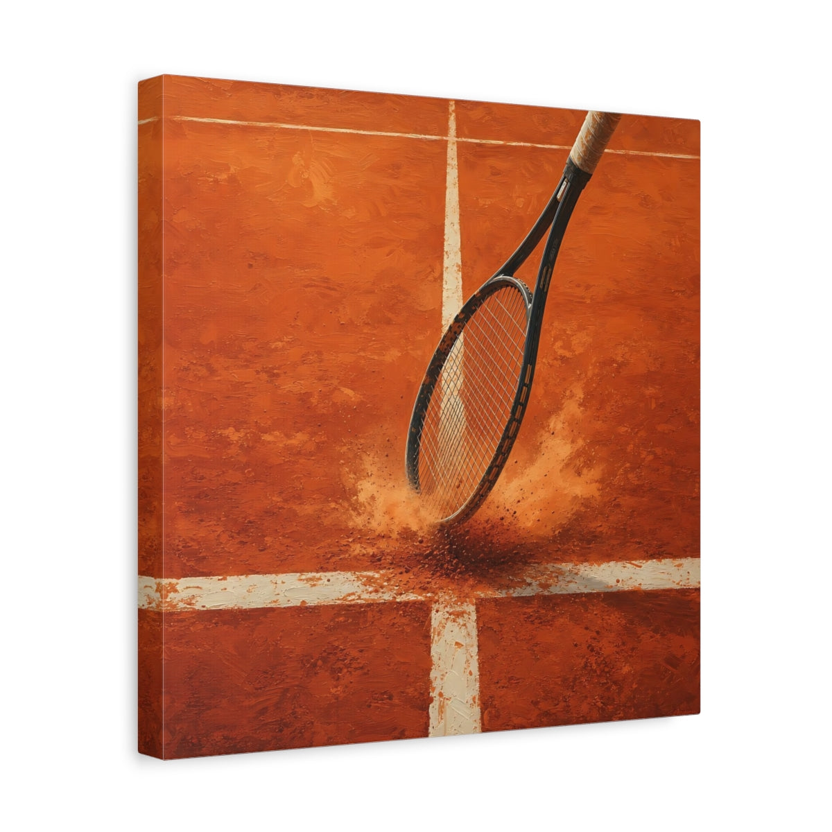 Side Mockup 7. Clay Court Tennis Racket shown as canvas print