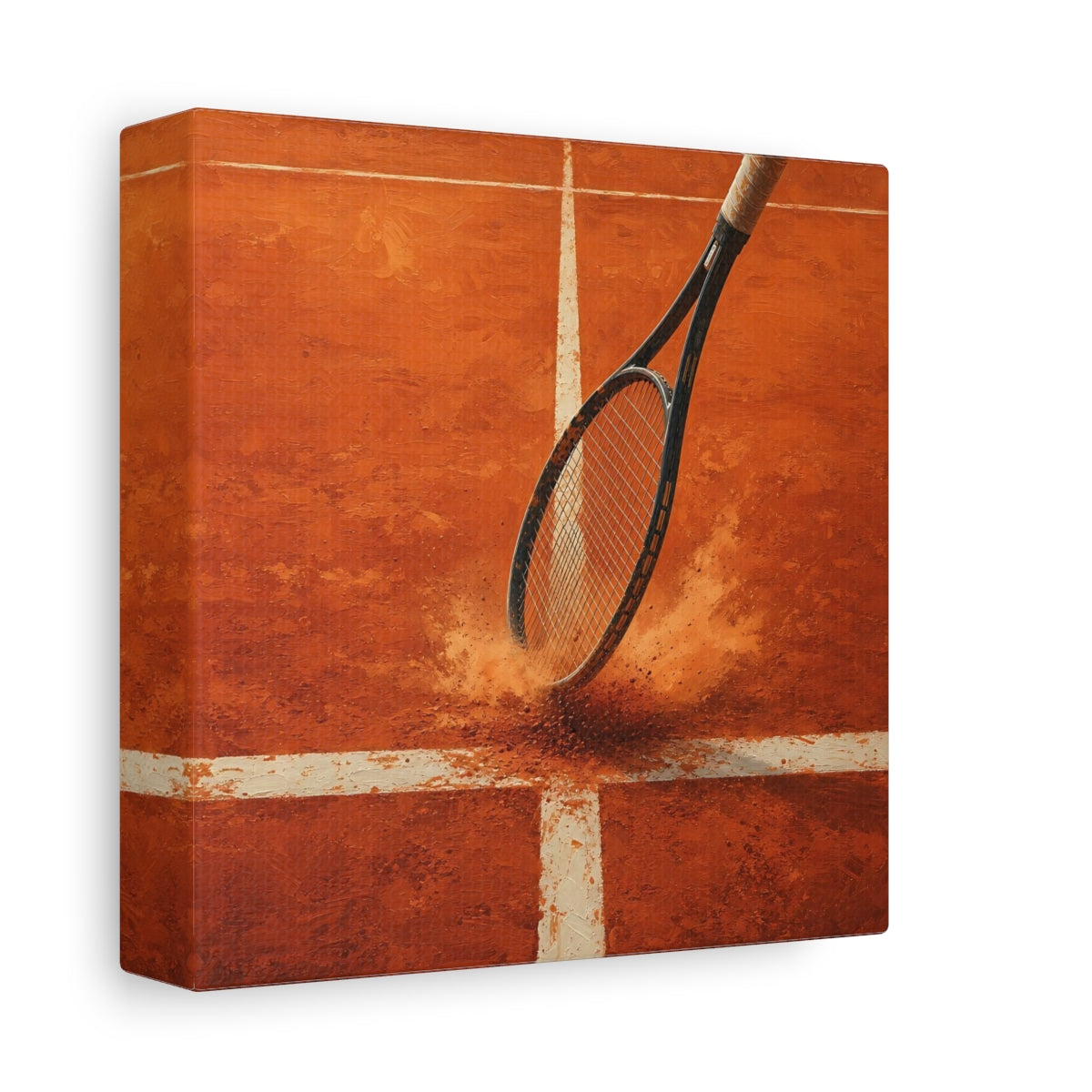 Side Mockup 2. Clay Court Tennis Racket shown as canvas print