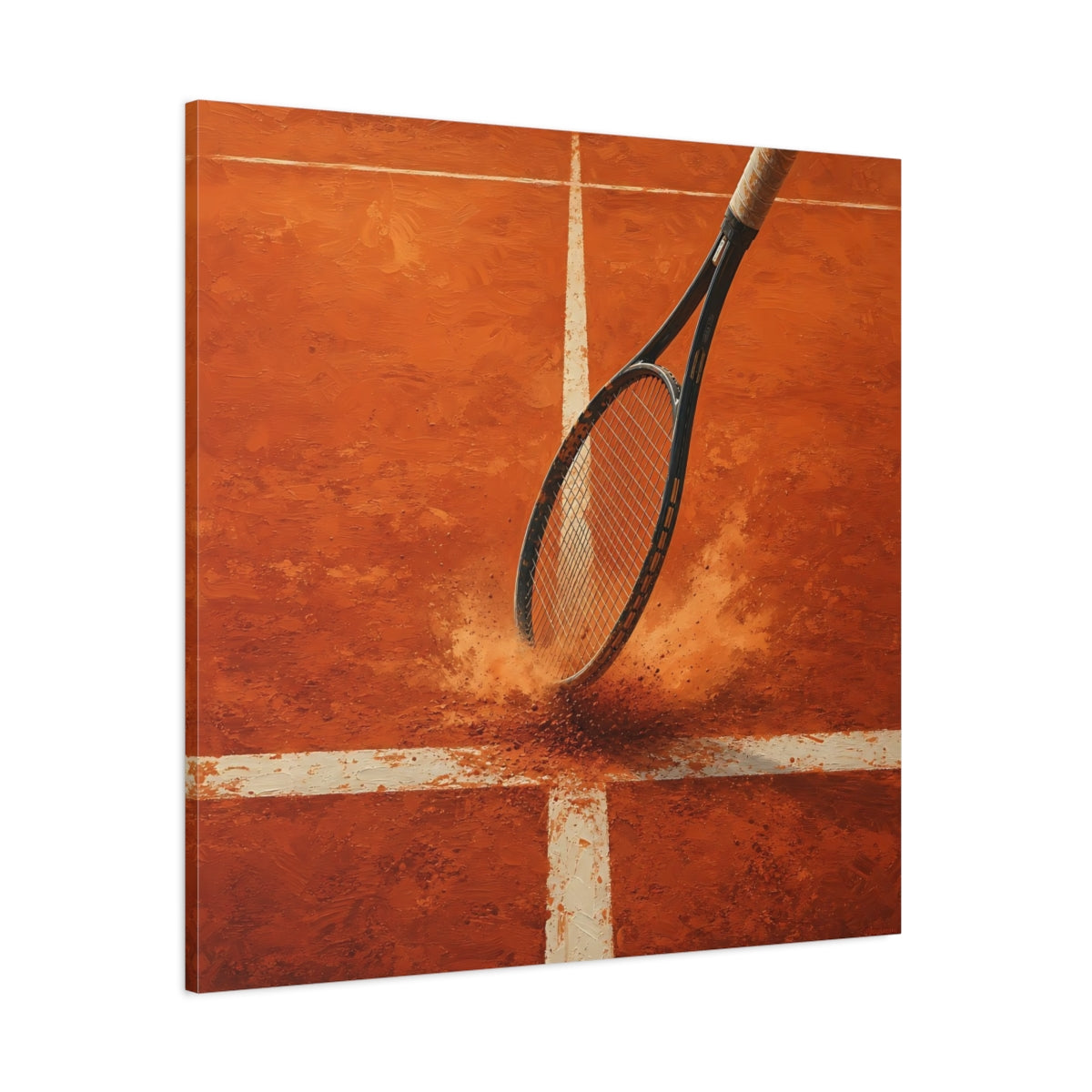 Side Mockup 1. Clay Court Tennis Racket shown as canvas print