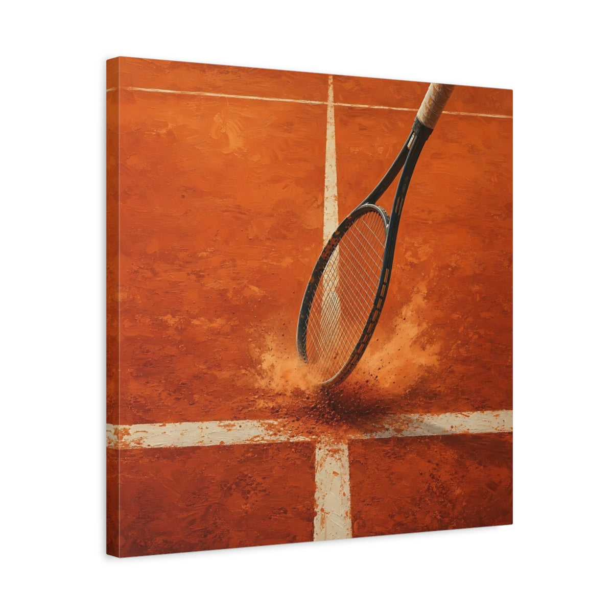 Side Mockup 5. Clay Court Tennis Racket shown as canvas print