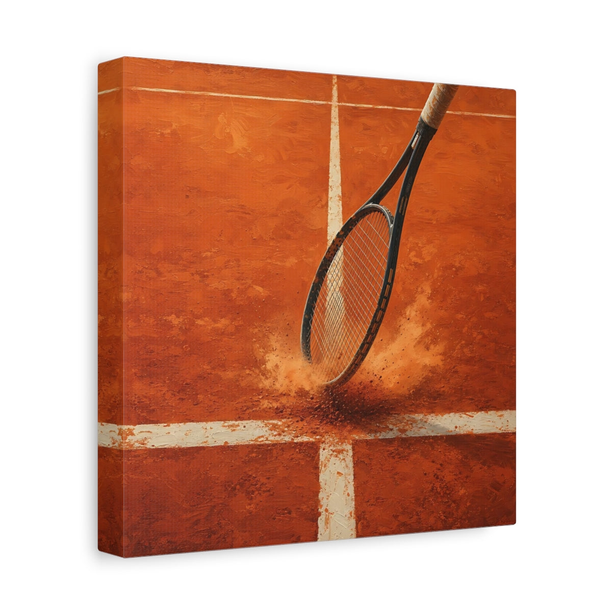 Side Mockup 9. Clay Court Tennis Racket shown as canvas print