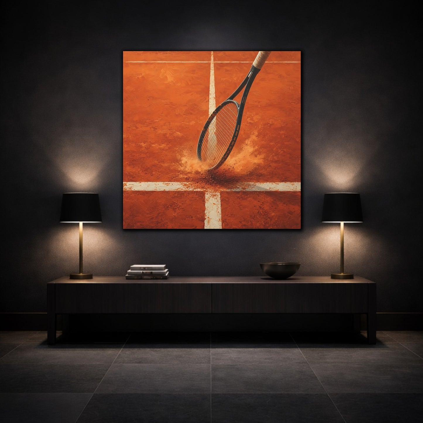 Mockup 3. Clay Court Tennis Racket shown as canvas print