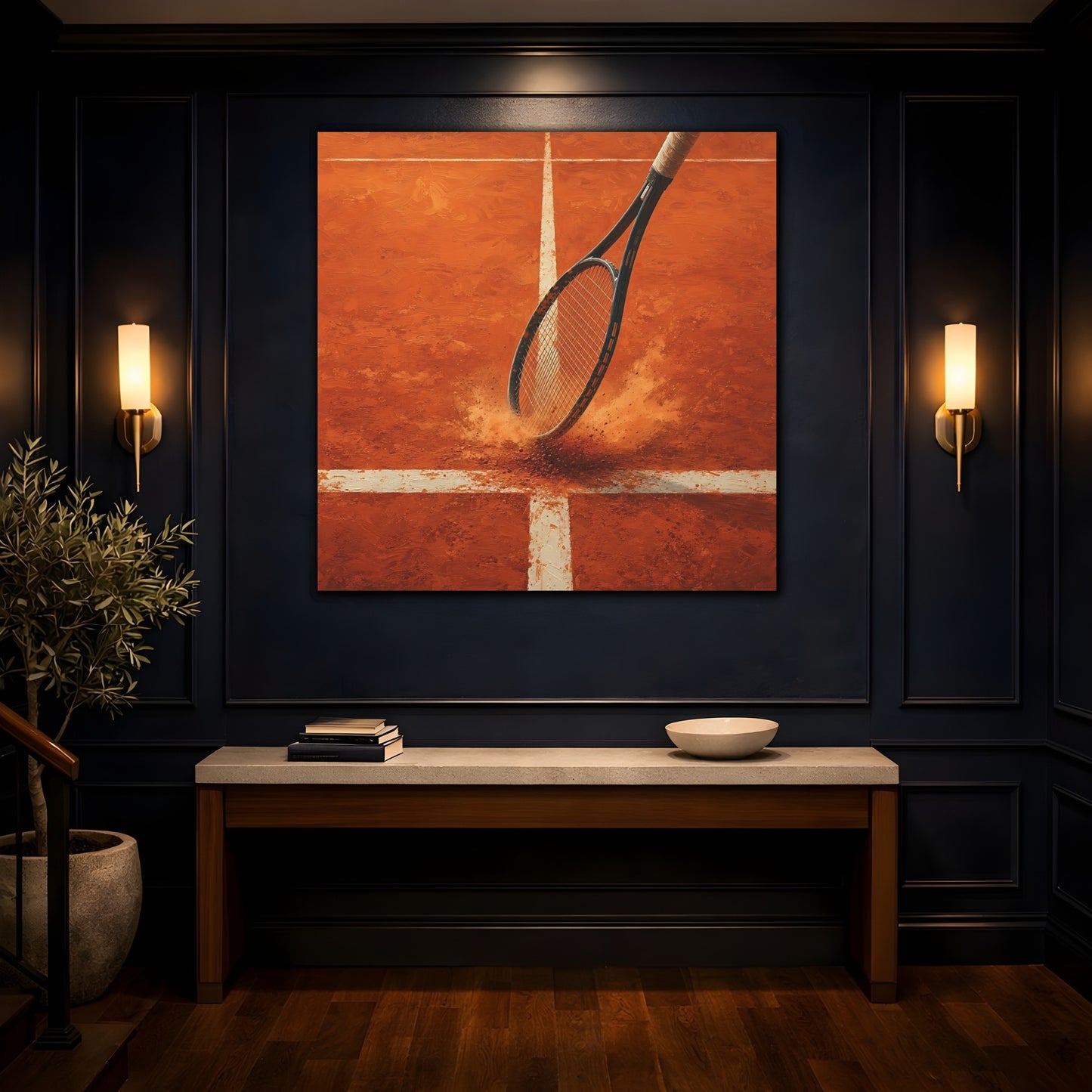 Mockup 4. Clay Court Tennis Racket shown as canvas print