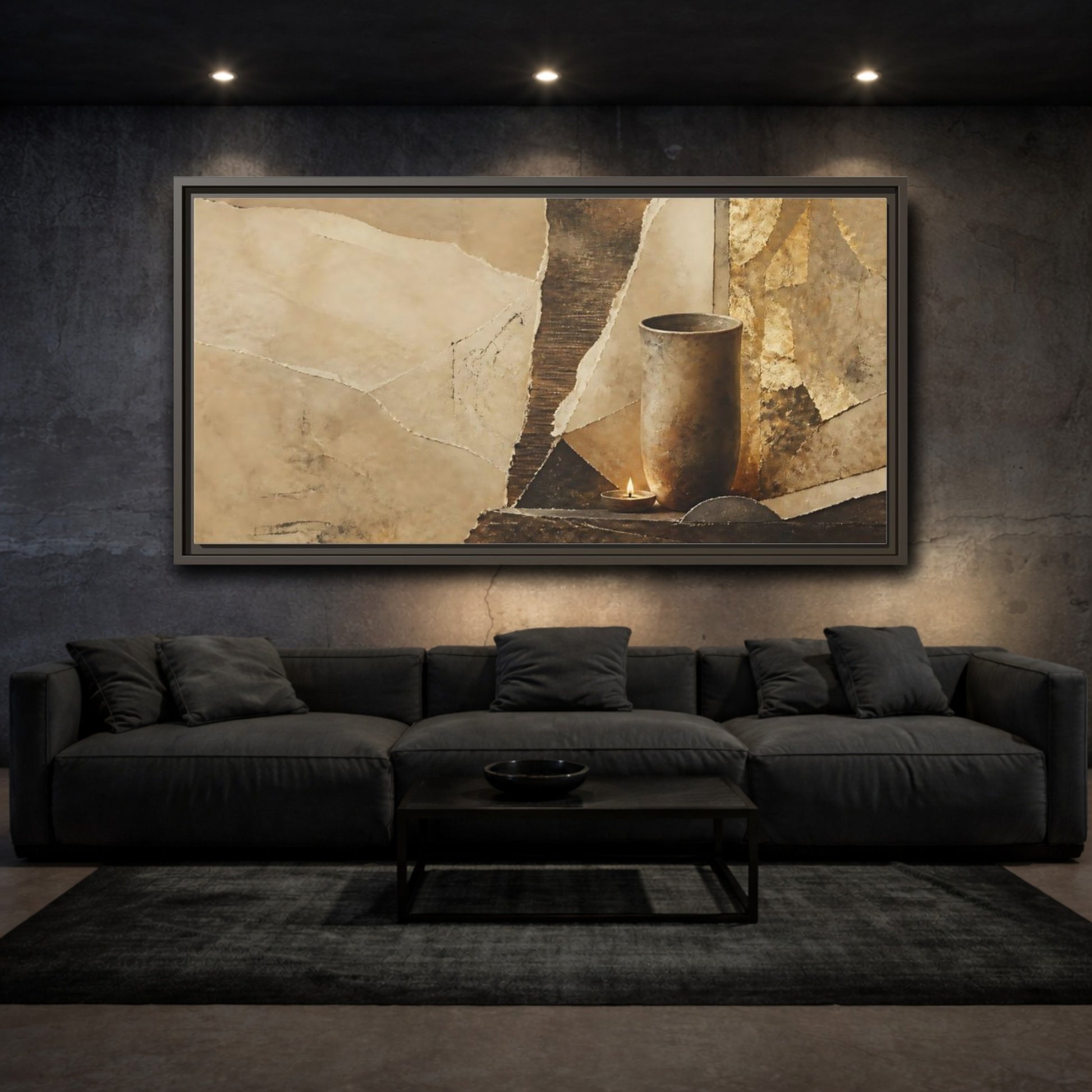 Mockup 3. Clay Cup & Candle shown as framed canvas print