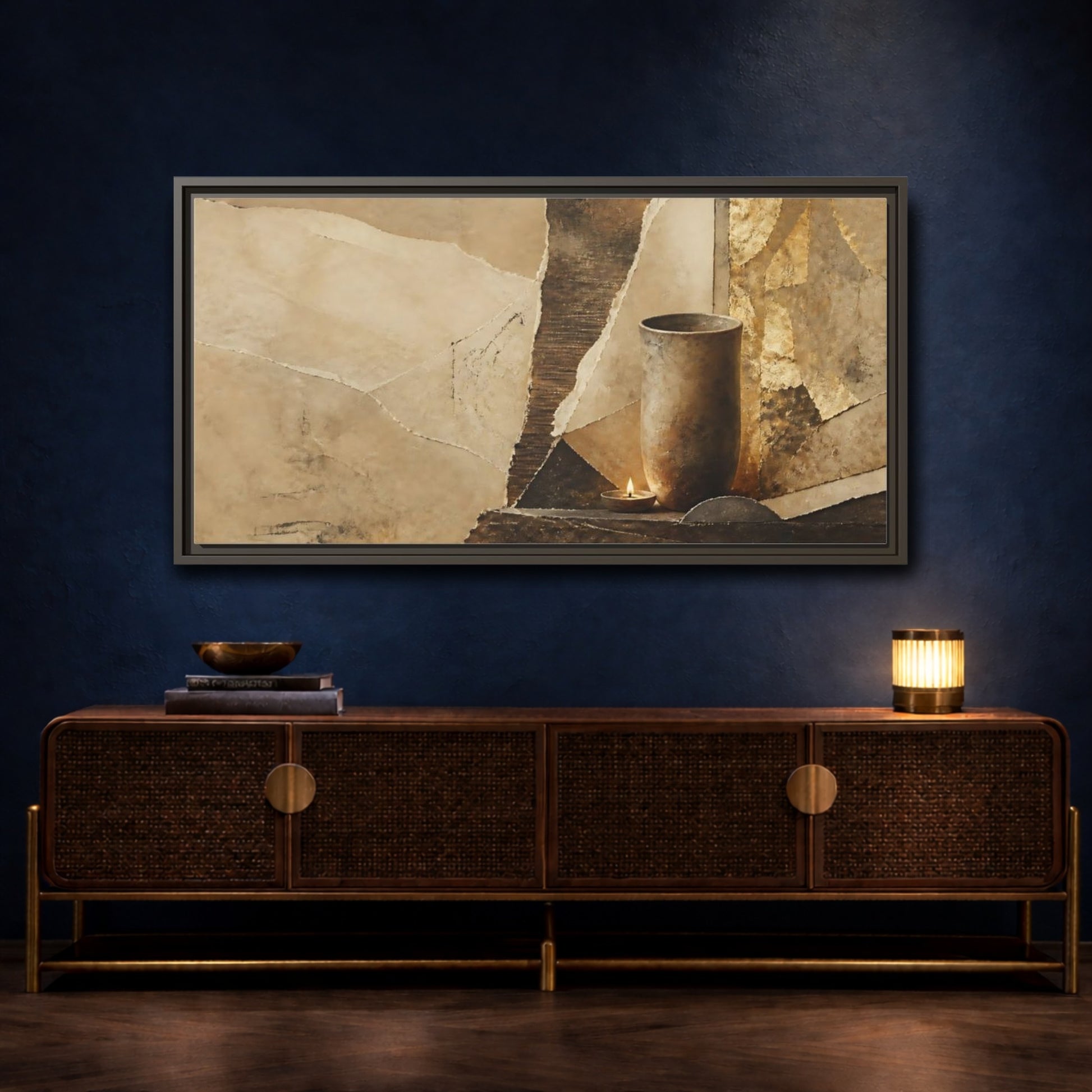 Mockup 4. Clay Cup & Candle shown as framed canvas print