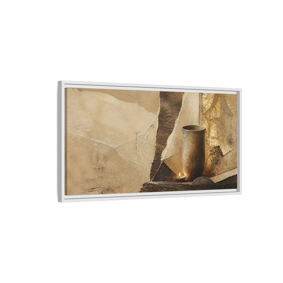 Side Mockup 1. Clay Cup & Candle shown as framed canvas print