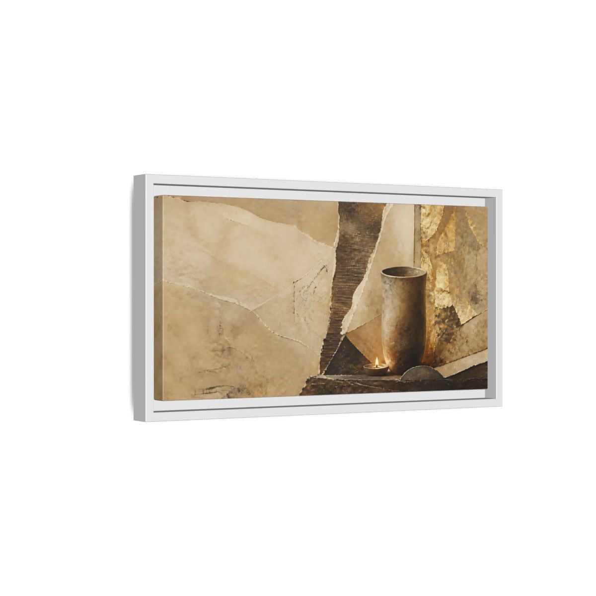 Side Mockup 6. Clay Cup & Candle shown as framed canvas print