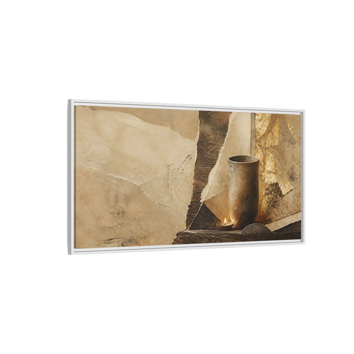 Side Mockup 3. Clay Cup & Candle shown as framed canvas print