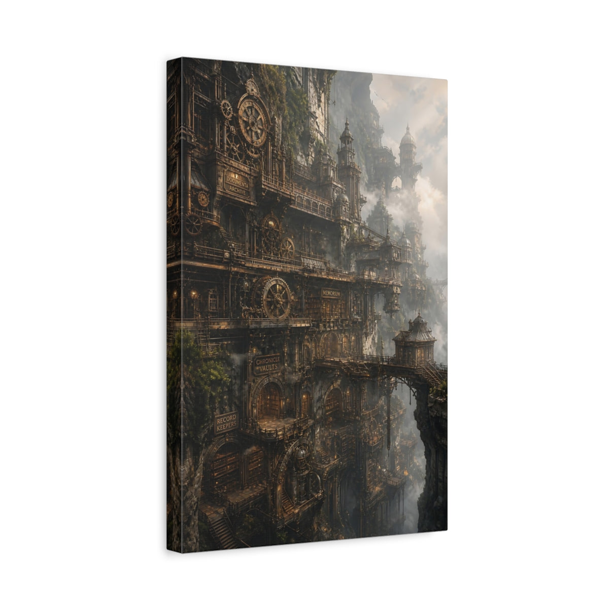 Side Mockup 4. Cliffside Archive Citadel shown as canvas print