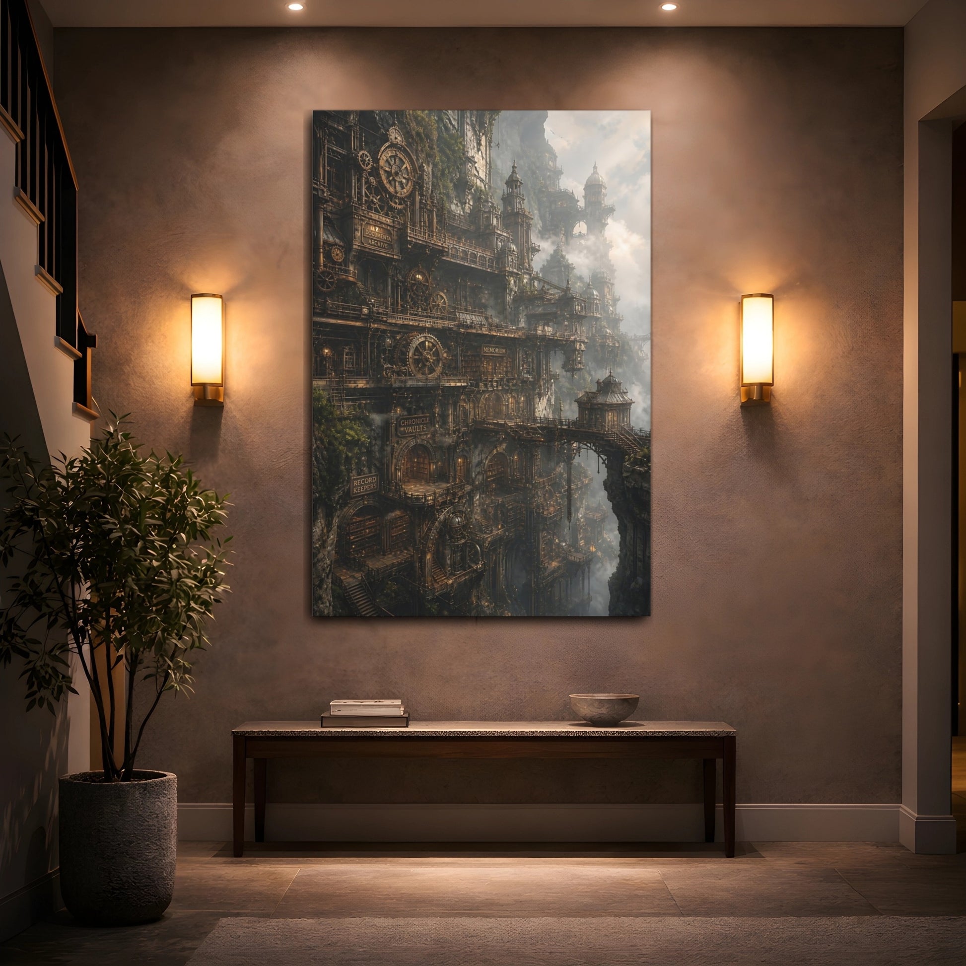 Mockup 2. Cliffside Archive Citadel shown as canvas print