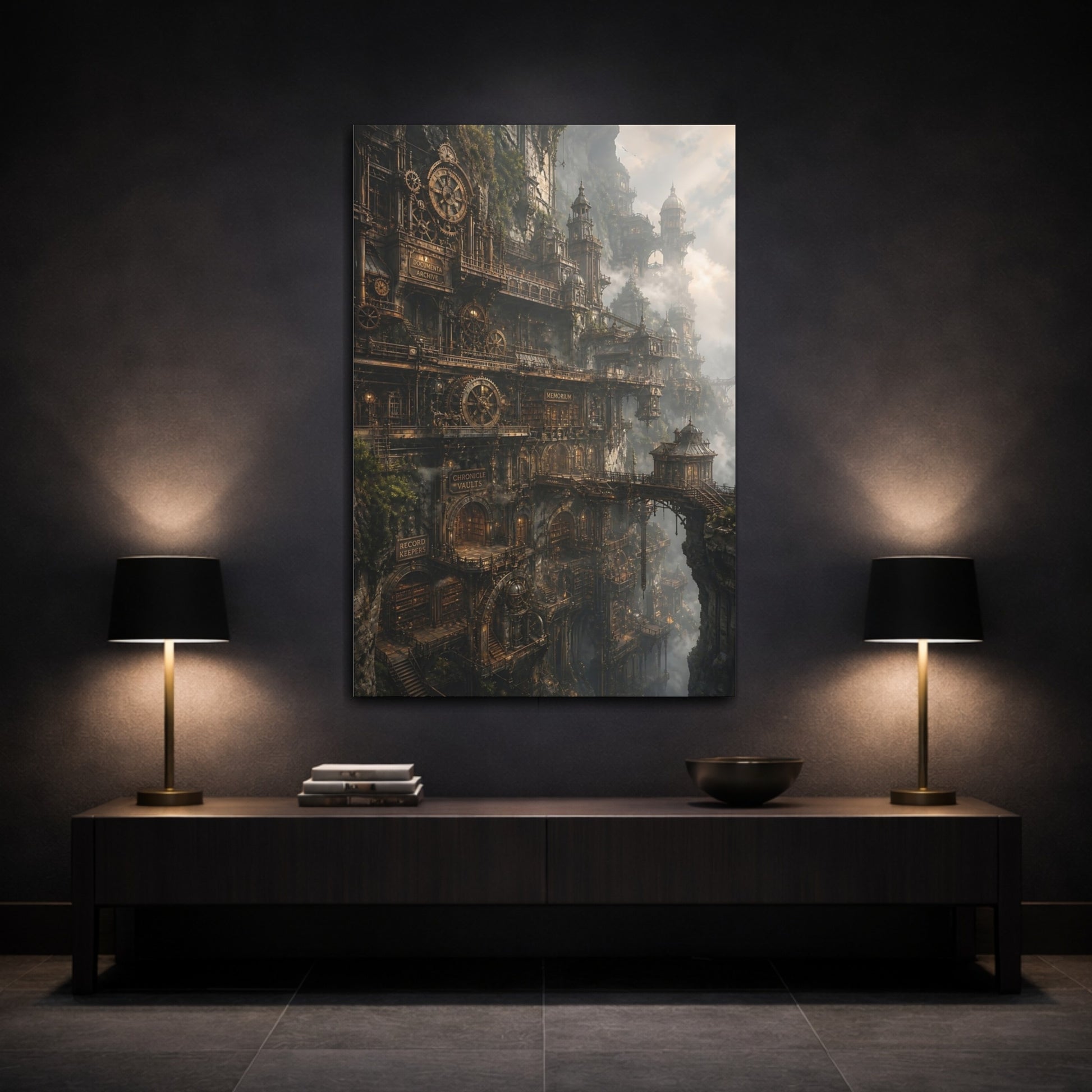 Mockup 3. Cliffside Archive Citadel shown as canvas print