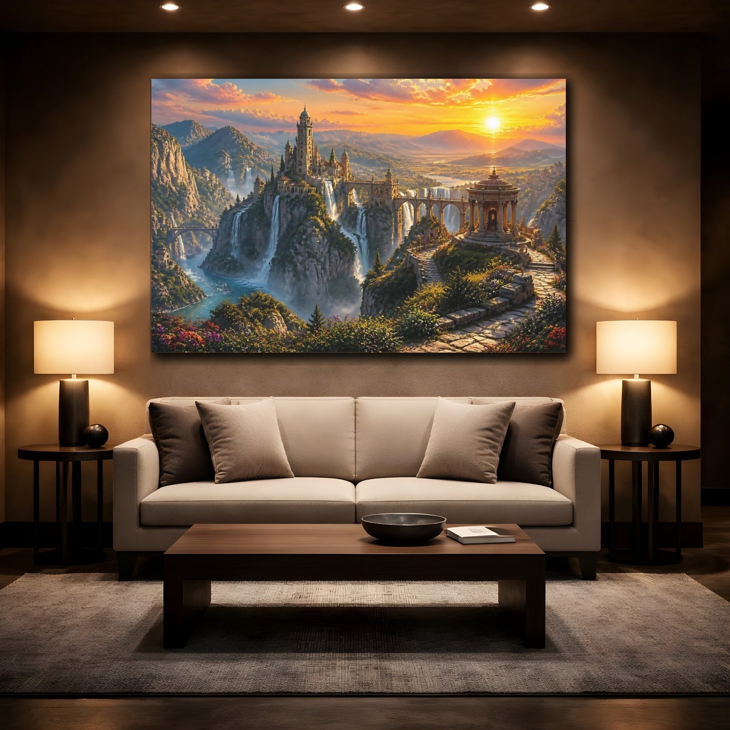 Mockup 2. Cliffside Castle At Sunset shown as canvas print