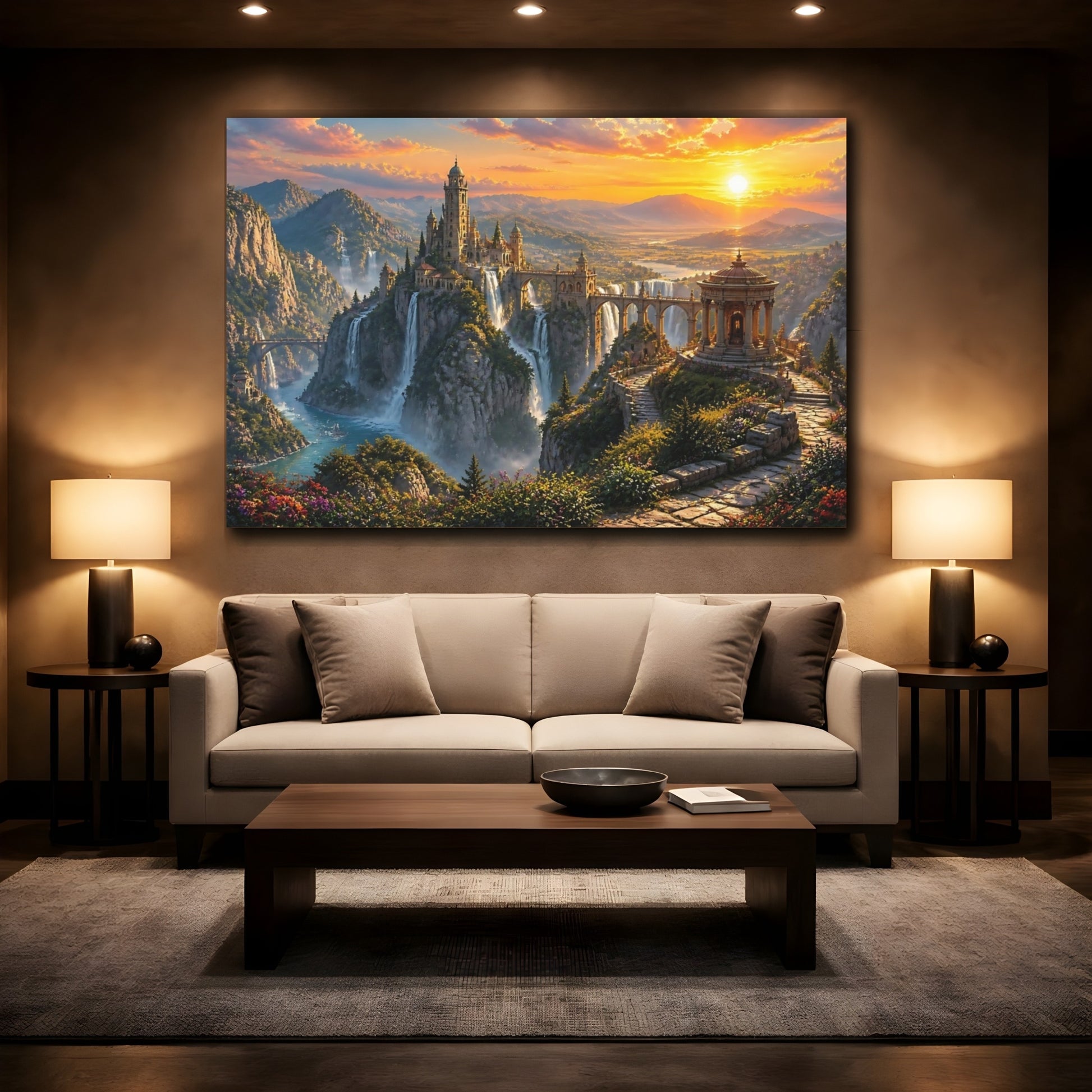 Mockup 2. Cliffside Castle At Sunset shown as canvas print
