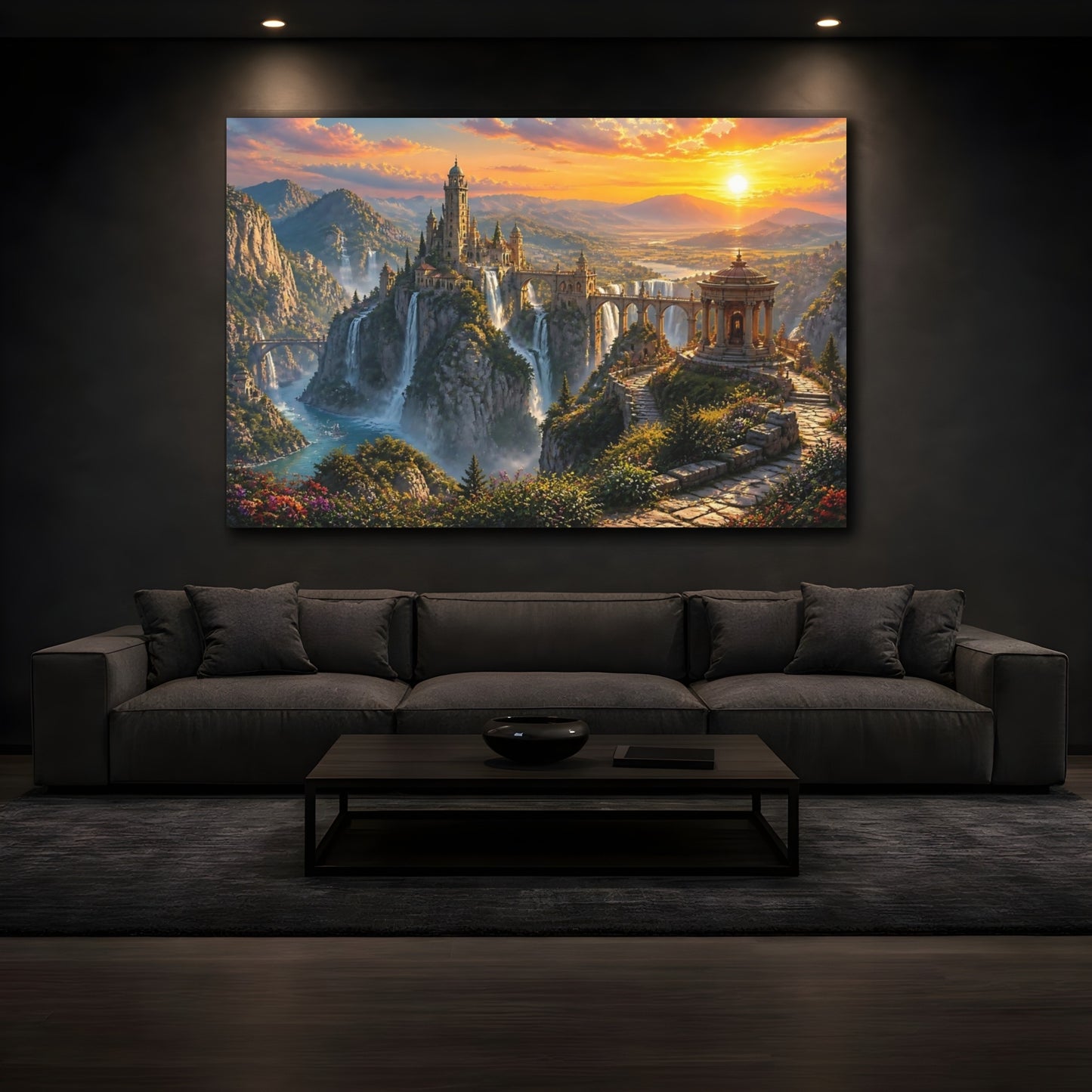 Mockup 3. Cliffside Castle At Sunset shown as canvas print