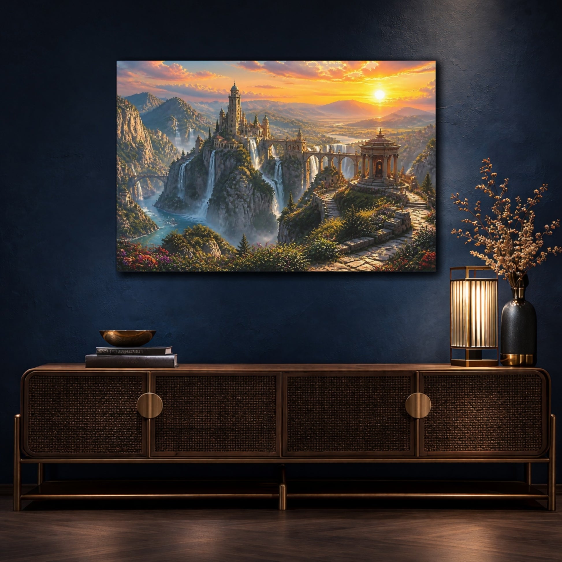 Mockup 4. Cliffside Castle At Sunset shown as canvas print