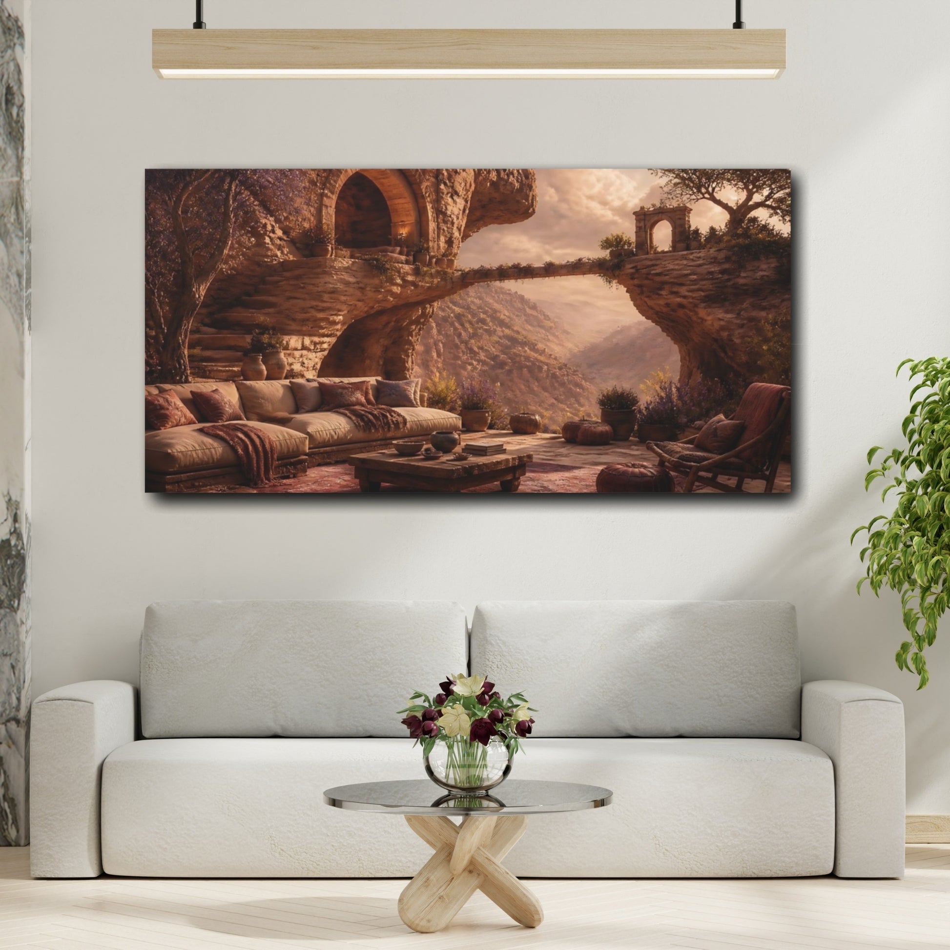 Mockup 2. Cliffside Dwelling Retreat shown as canvas print