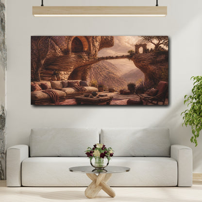 Mockup 2. Cliffside Dwelling Retreat shown as canvas print