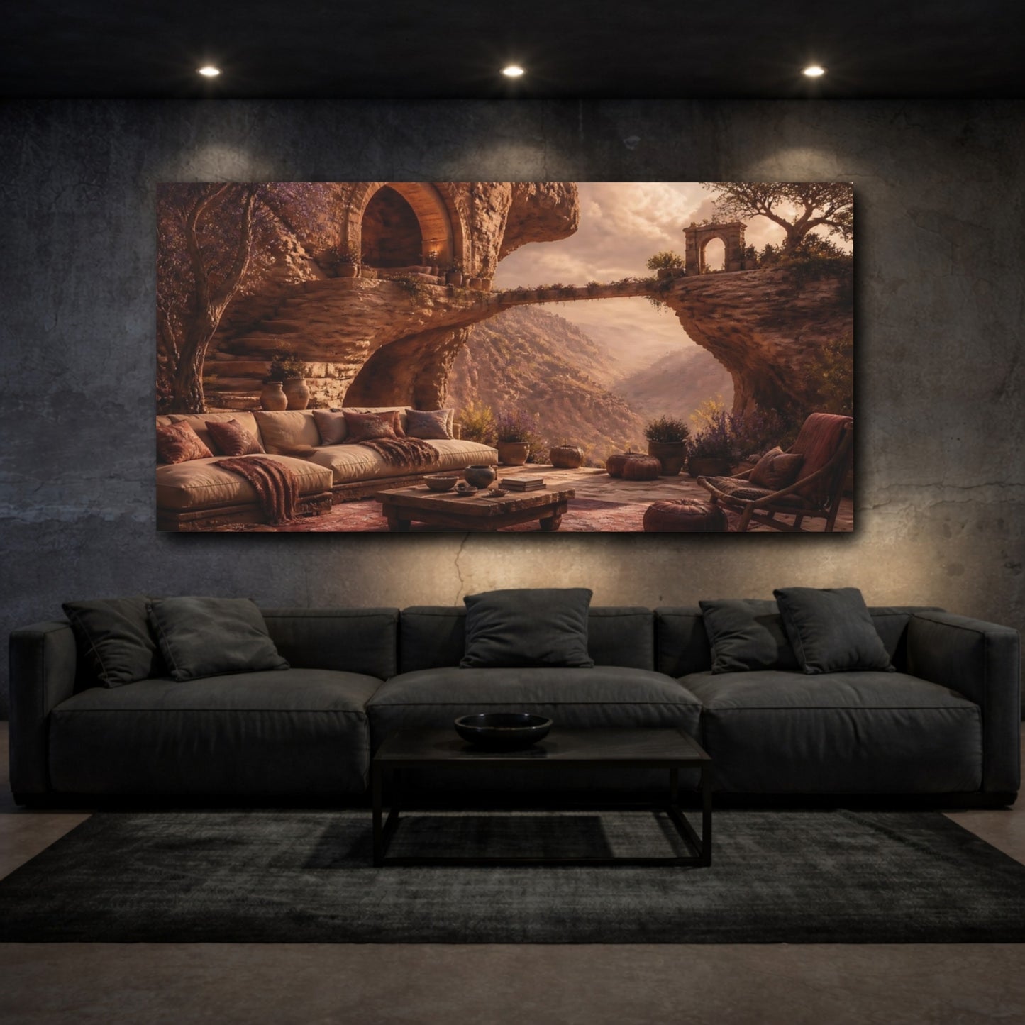 Mockup 3. Cliffside Dwelling Retreat shown as canvas print