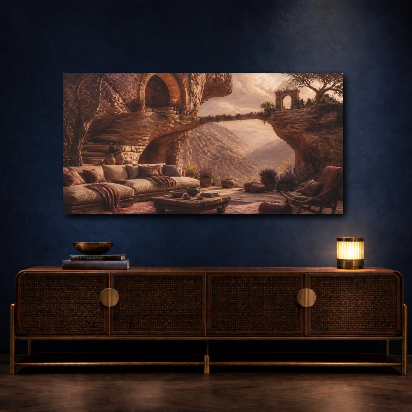 Mockup 4. Cliffside Dwelling Retreat shown as canvas print