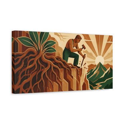 Side Mockup 3. Cliffside Worker Motivation shown as canvas print