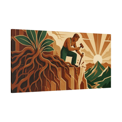 Side Mockup 2. Cliffside Worker Motivation shown as canvas print